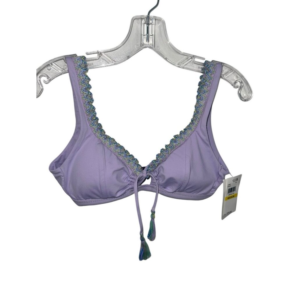 BECCA BY REBECCA VIRTUE Women's Size Medium Iris Purple Crochet Trim Bikini Top